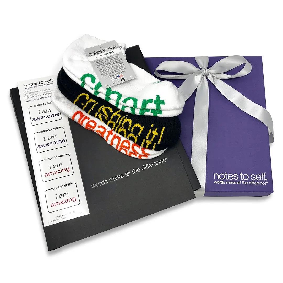 Congratulations Gift Set: notebook, stickers   3-pair socks gift set