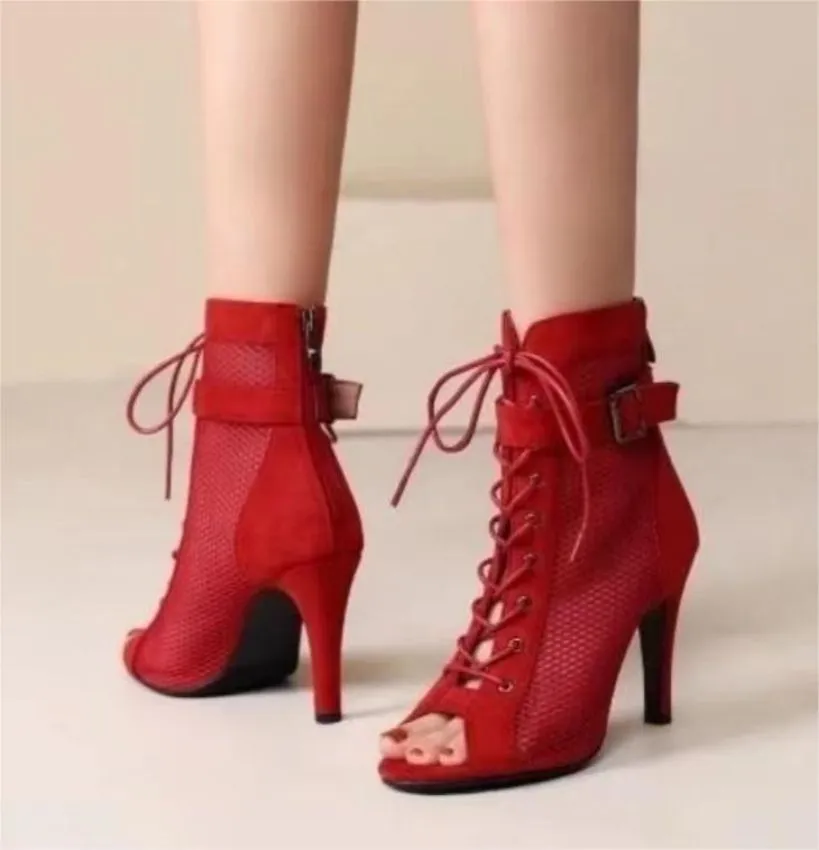 Cross-Border European and American Fashion Lace-up Suede Buckle Peep Toe Sexy High Heels Women's Large Size Shoes Party Shoes Women's