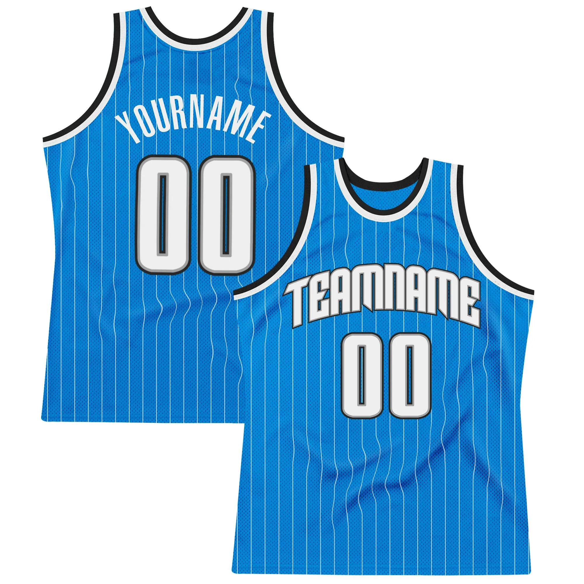 Custom Blue White Pinstripe White-Black Authentic Throwback Basketball Jersey