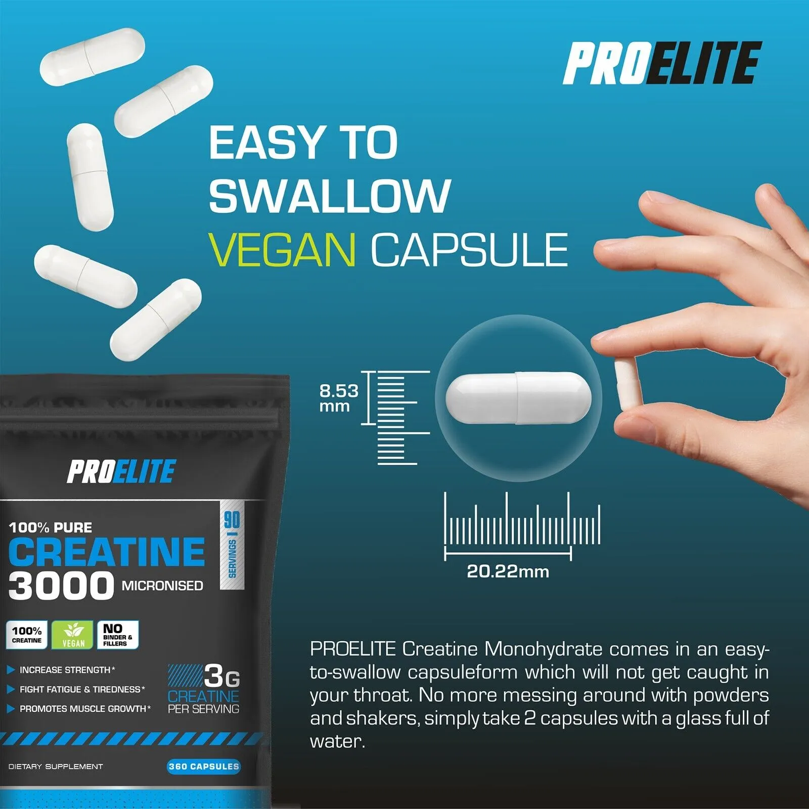 PROELITE Creatine Monohydrate 750mg Vegan Capsules
