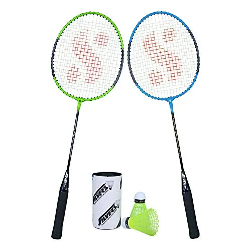 Silver's SB-100 Combo-2 (2 B/Badminton Rackets with 1 Full Cover   2 Pcs Plastic Shuttle) Green-Blue, Steel